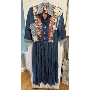 Choon Sport NWT Vintage Denim Dress Button Western Jean Size 12 Patchwork Print